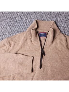 UNTUCKit Merino Wool Sweater Mens XL Camel Brown Pullover Zip Belguardo Suede
